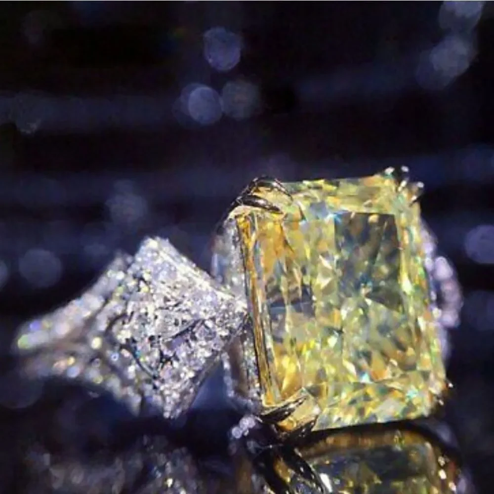 Yellow Sapphire Cocktail Ring with Clear White Diamonds on 925 Sterling Silver